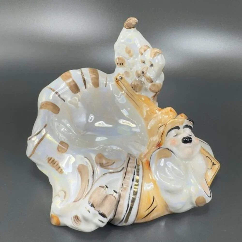Vintage USSR Kiev Hunter with a Dog Ashtray Dish‎ Lusterware Ceramic Marked VTG